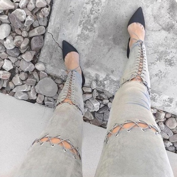 •LAST 1• Blush Faux Suede Lace-Up Leggings Pants - Picture 4 of 7